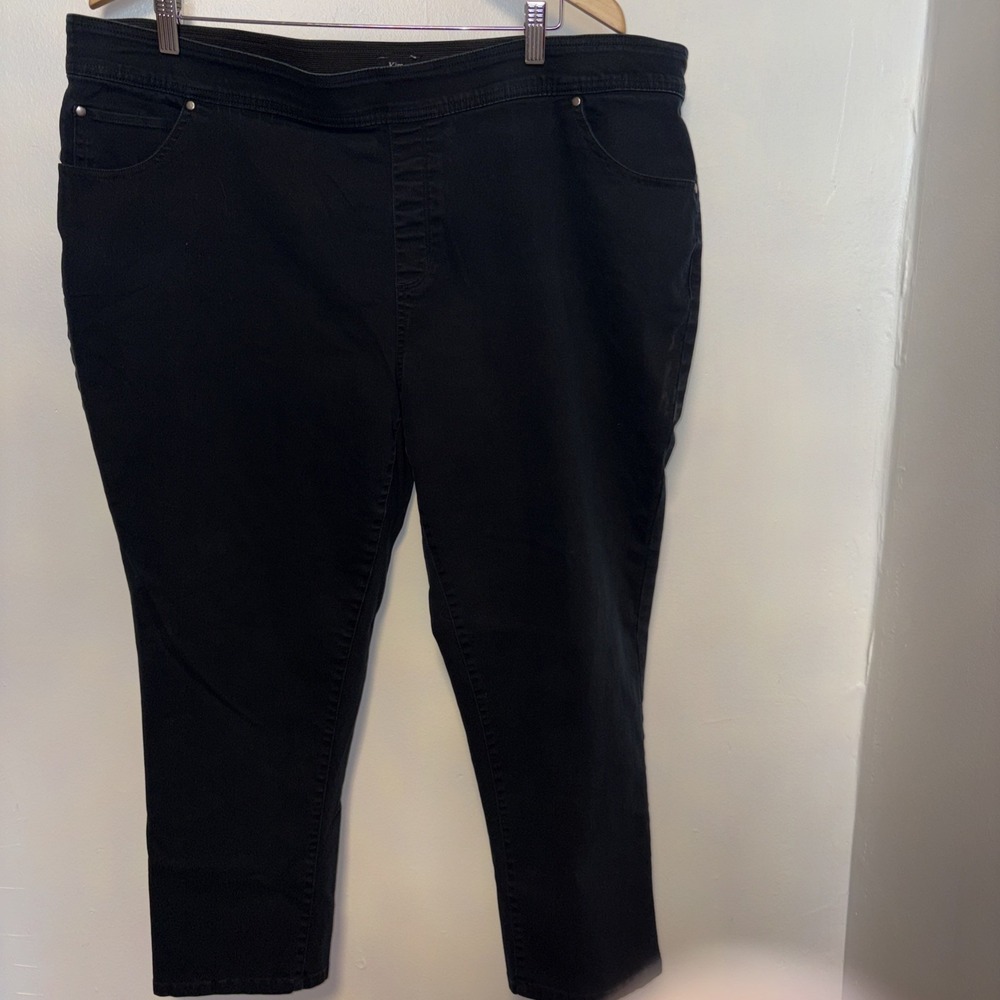 Kim Rogers Womens Plus Size 22W Pants BLACK Straight Leg Pull On (#1689)